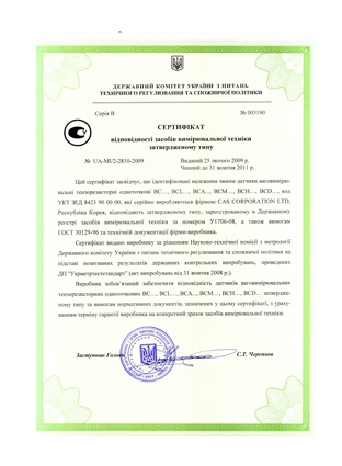 Сертификат на тензодатчики CAS